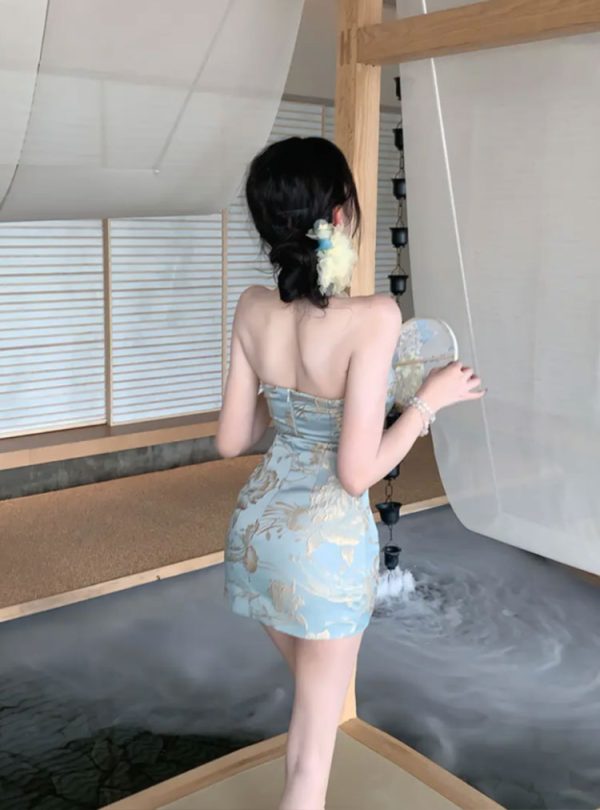 Sophisticated backless qipao dress for women with a contemporary flair.