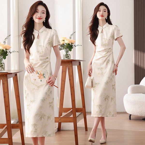Bamboo Breeze slim summer qipao, featuring modern Chinese chic style.